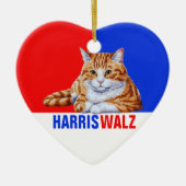 Harris Walz 2024明らかにネコRed Blue セラミックオーナメント (正面)