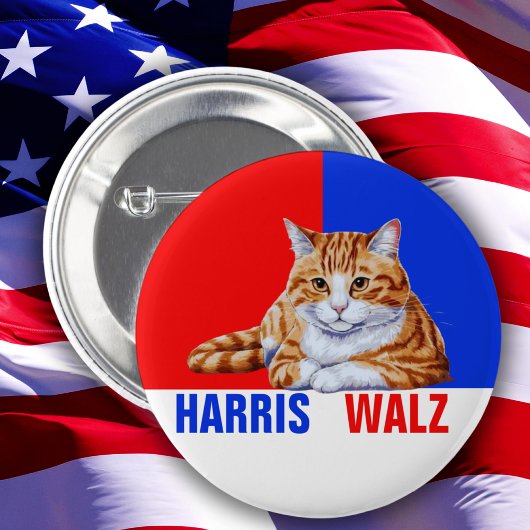 Harris Walz 2024明らかにネコRed Blue 缶バッジ