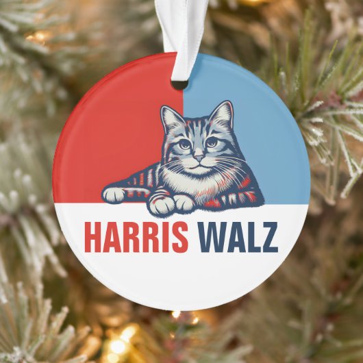 Harris Walz 2024明らかに赤い青い猫 オーナメント (ツリー)