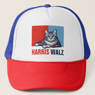 Harris Walz 2024明らかに赤い青い猫 キャップ