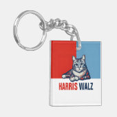 Harris Walz 2024明らかに赤い青い猫 キーホルダー (正面左)