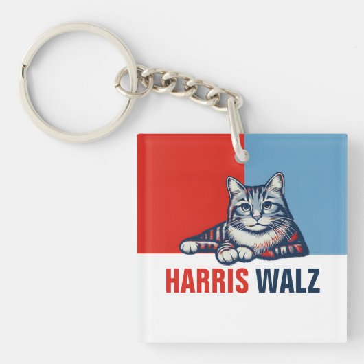 Harris Walz 2024明らかに赤い青い猫 キーホルダー (正面)