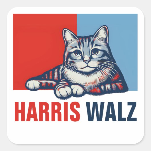 Harris Walz 2024明らかに赤い青い猫 スクエアシール (正面)