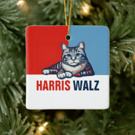 Harris Walz 2024明らかに赤い青い猫 セラミックオーナメント