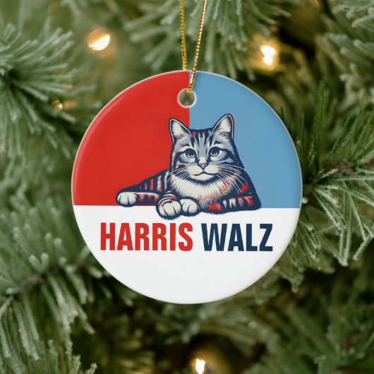 Harris Walz 2024明らかに赤い青い猫 セラミックオーナメント (ツリー)