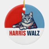 Harris Walz 2024明らかに赤い青い猫 セラミックオーナメント (裏面)