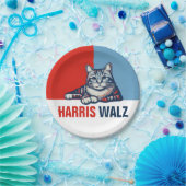 Harris Walz 2024明らかに赤い青い猫 ペーパープレート (パーティー)