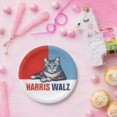 Harris Walz 2024明らかに赤い青い猫 ペーパープレート (パーティー)