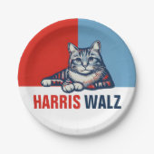 Harris Walz 2024明らかに赤い青い猫 ペーパープレート (正面)