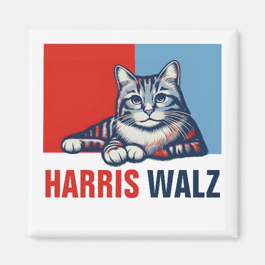 Harris Walz 2024明らかに赤い青い猫 マグネット (正面)