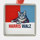 Harris Walz 2024明らかに赤い青い猫 メタルオーナメント (正面)