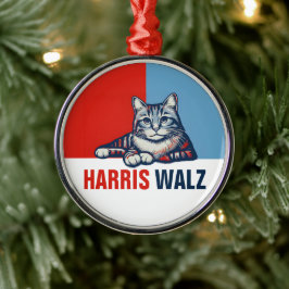 Harris Walz 2024明らかに赤い青い猫 メタルオーナメント