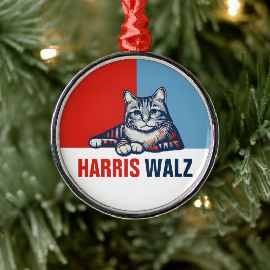 Harris Walz 2024明らかに赤い青い猫 メタルオーナメント (ツリー)