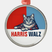 Harris Walz 2024明らかに赤い青い猫 メタルオーナメント (正面)
