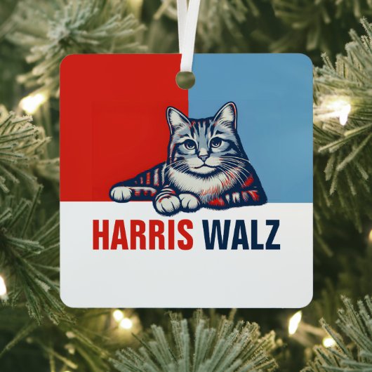 Harris Walz 2024明らかに赤い青い猫 メタルオーナメント (インサイチュ)