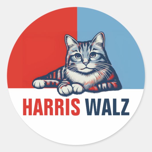 Harris Walz 2024明らかに赤い青い猫 ラウンドシール (正面)