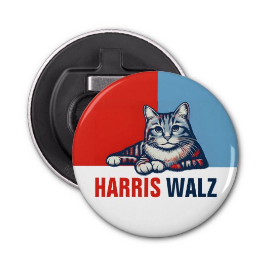 Harris Walz 2024明らかに赤い青い猫 栓抜き (正面)