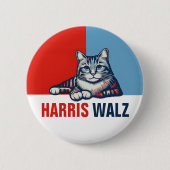 Harris Walz 2024明らかに赤い青い猫 缶バッジ (正面)