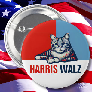 Harris Walz 2024明らかに赤い青い猫 缶バッジ