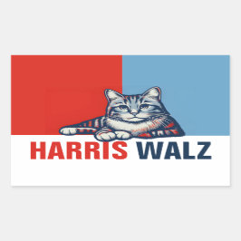 Harris Walz 2024明らかに赤い青い猫 長方形シール