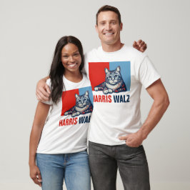 Harris Walz 2024明らかに赤い青い猫 Tシャツ