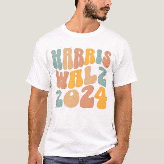 Harris Walz 2024 トレンディ ウェーブ ボホー Tシャツ (正面)