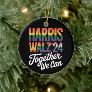 Harris Walz 2024 共にできること 選挙 LGBTQIA セラミックオーナメント