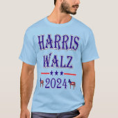 Harris Walz 2024 USA民主党ロバユニセックスーライト Tシャツ (正面)