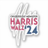 Harris Walz '24用の子どものいない猫ママ シール (正面)