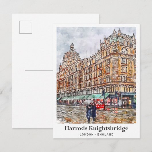 Harrods Knightsbridge London Travel Water color ポストカード (正面/裏面)