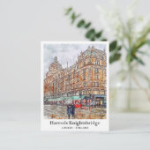 Harrods Knightsbridge London Travel Water color ポストカード (スタンド正面)