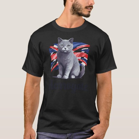 Harrogate British Flag Cat Great Britain Funny Tシャツ (正面)