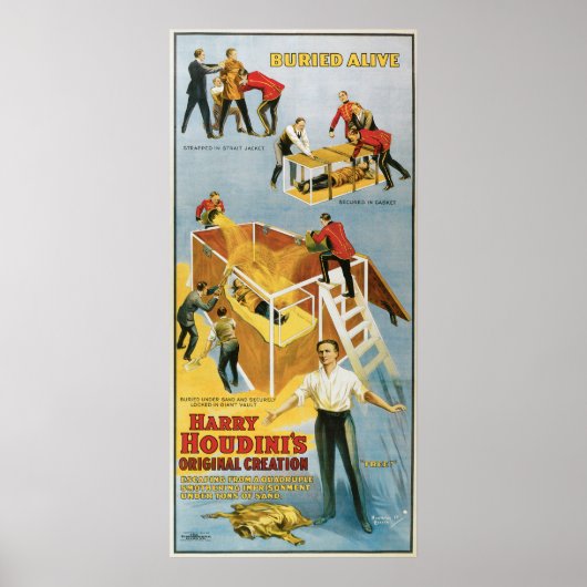 Harry Houdini, Buried Alive Vintage Poster, 1914 ポスター (正面)