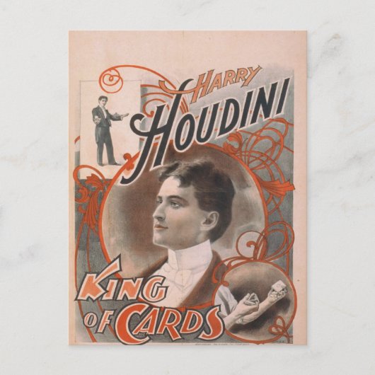 Harry Houdini「King of Cards」ヴィンテージ劇場 ポストカード (正面)