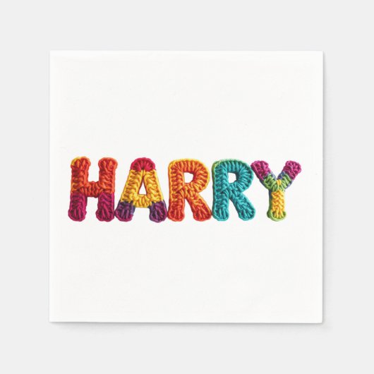 HARRY Name in 鮮やか Crochet Pattern スタンダードカクテルナプキン (正面)