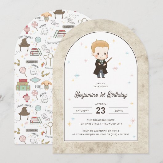 Harry Potter | ちびドラコ・マルフォイの魔法使いの誕生日 招待状 (正面/裏面)