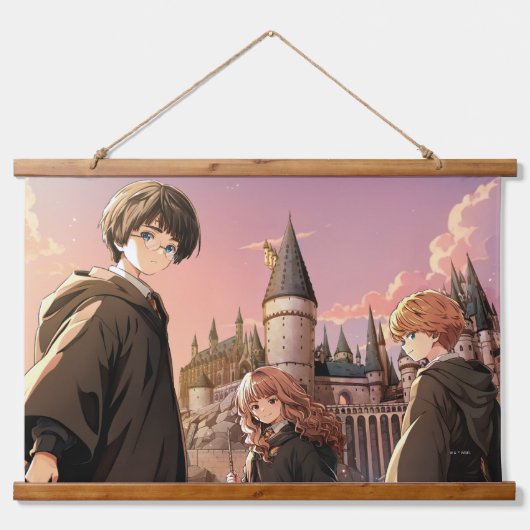 HARRY POTTER™ ハーマイオニーとロン HOGWARTS™ アニメシーン 吊り下げ型タペストリー (正面)