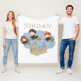 HARRY POTTER™、ハーマイオニー、そしてロンがホグワーツ™の上空を飛行 フリースブランケット