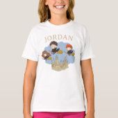 HARRY POTTER™、ハーマイオニー、ロンがホグワーツ™の上空を飛行 Tシャツ (正面)