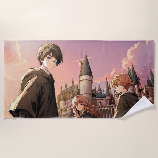 HARRY POTTER™ ハーマイオニー&ロン HOGWARTS™ アニメシーン ビーチタオル (正面)