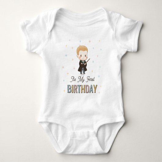 Harry Potter Chibi Draco Malfoy Wizard Birthday ベビーボディスーツ (正面)