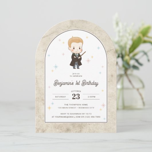 Harry Potter | Chibi Draco Malfoy Wizard Birthday  招待状 (スタンド正面)