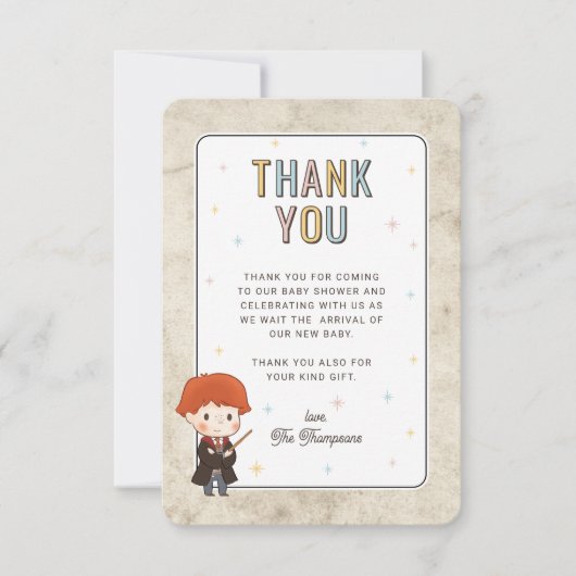 Harry Potter Chibi Ron Weasley Wizard Baby Shower サンキューカード (正面)