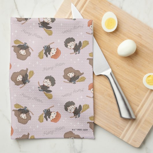 HARRY POTTER™、Harmioone、Ron 飛んでいる Pattern キッチンタオル (四つ折り)