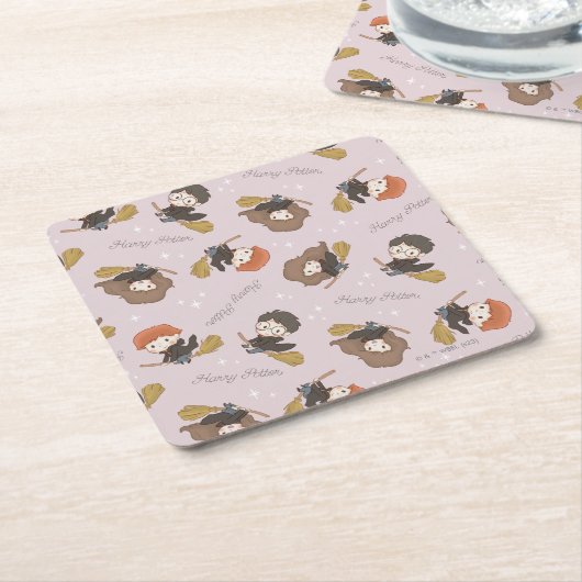 HARRY POTTER™、Harmioone、Ron 飛んでいる Pattern スクエアペーパーコースター (アングル)