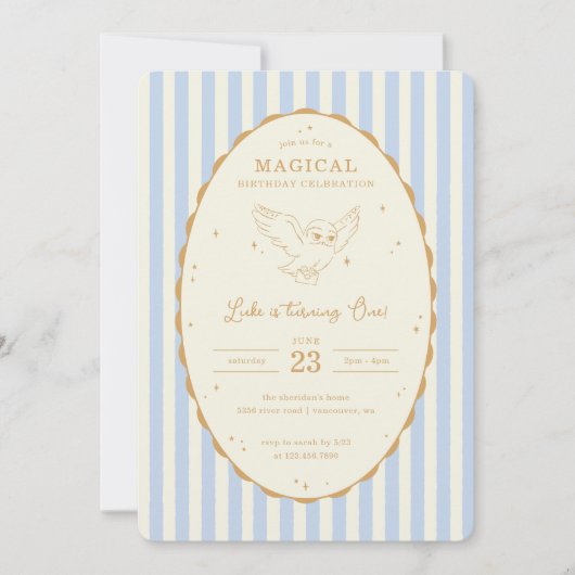 Harry Potter Hedwig Blue Magical Birthday 招待状 (正面)