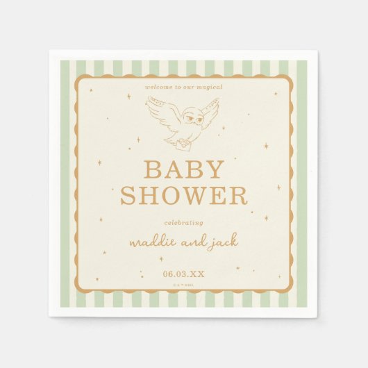 Harry Potter Hedwig Green Stripe Baby Shower スタンダードカクテルナプキン (正面)
