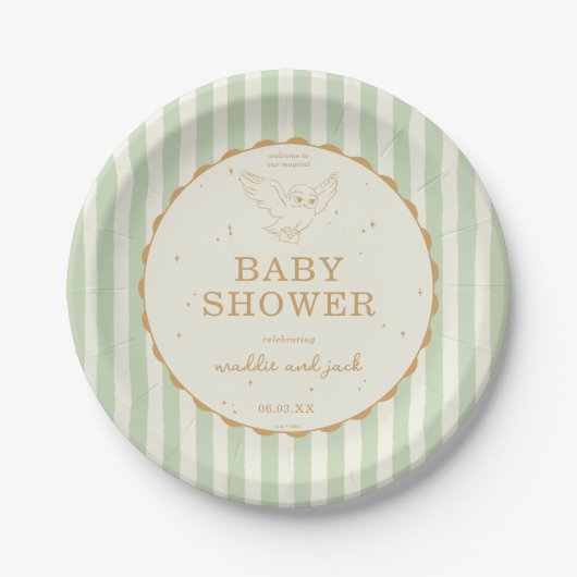 Harry Potter Hedwig Green Stripe Baby Shower ペーパープレート (正面)