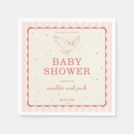 Harry Potter Hedwig Pink Stripe Baby Shower スタンダードカクテルナプキン (正面)