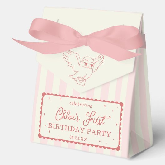 Harry Potter Hedwig Pink Stripe Baby Shower フェイバーボックス (正面)